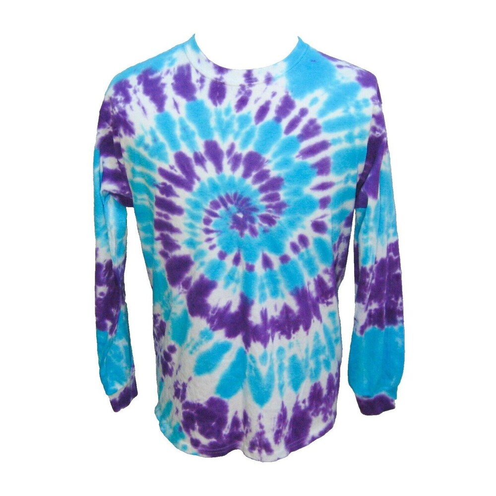 TIE-DYE Men's (Size Large) Blue & Purple Long Sleeve T-Shirt 100% Cotton Hippie